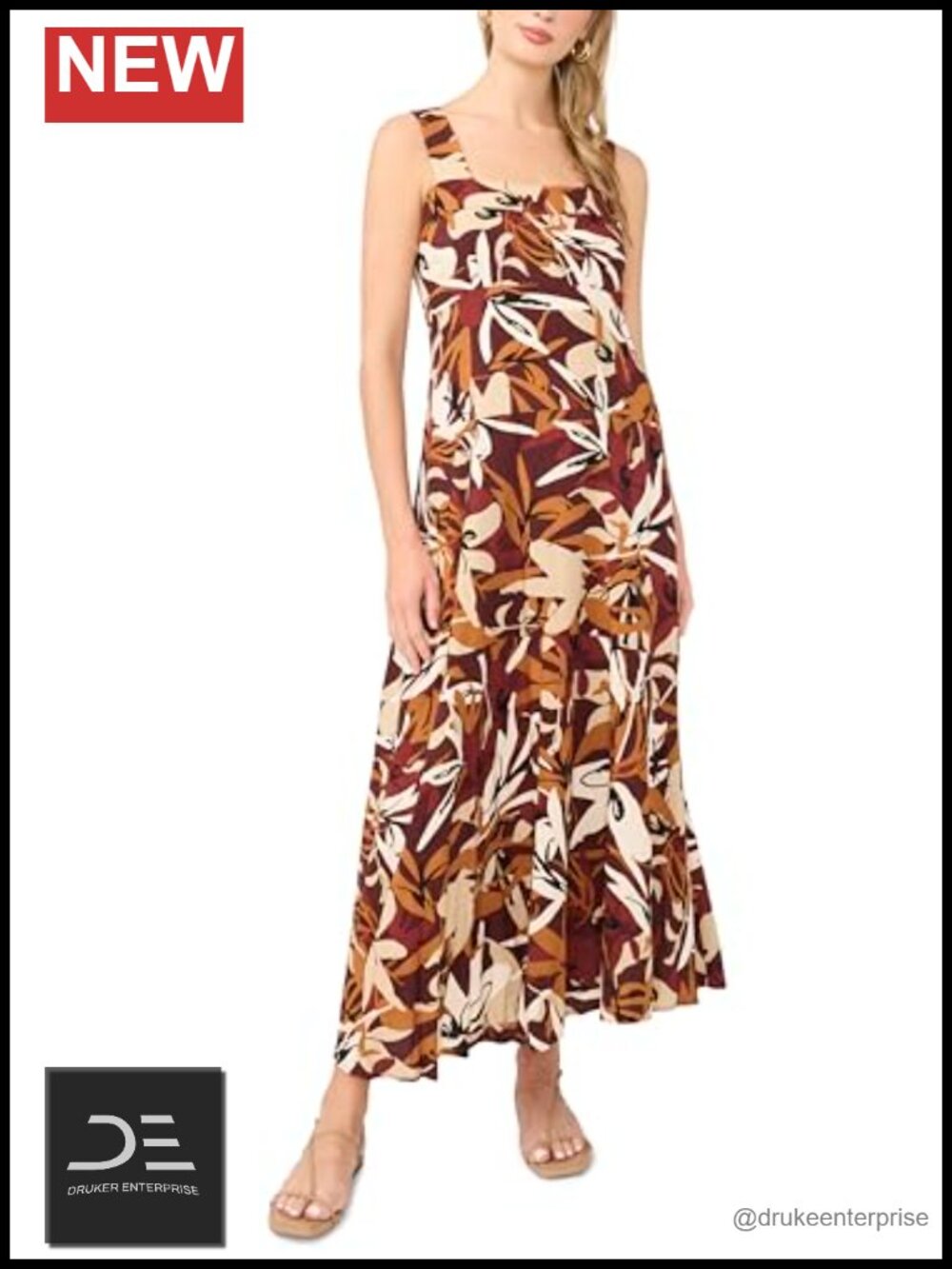 Womens Maxi Dress Sleeveless Square Neck Fit & Flare Zipper
